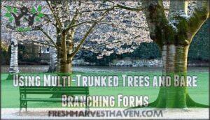 using multi-trunked trees and bare branching forms