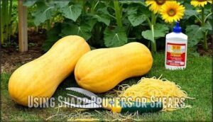 using sharp pruners or shears