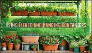 using tiered and hanging containers