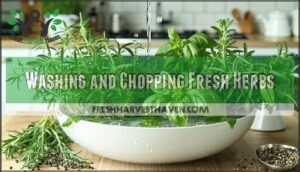 washing and chopping fresh herbs