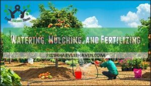 watering, mulching, and fertilizing