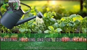watering, mulching, and fertilizing organically