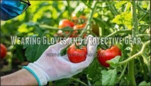 wearing gloves and protective gear