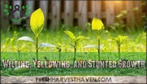 wilting, yellowing, and stunted growth