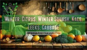 winter: citrus, winter squash, kale, leeks, cabbage