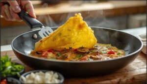 adding fillings and folding the omelet