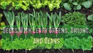 beets with leafy greens, onions, and beans