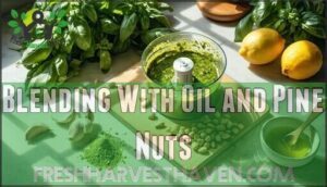 blending with oil and pine nuts