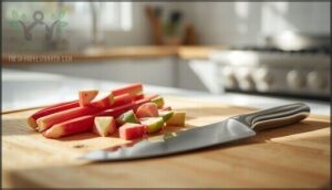 chopping rhubarb chopping rhubarb