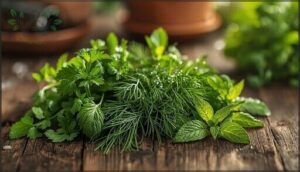 cilantro, dill, and mint