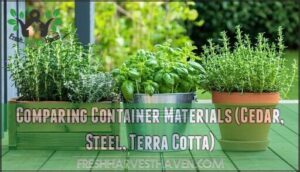 comparing container materials (cedar, steel, terra cotta)