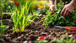 cut back grasses, perennials, and annuals