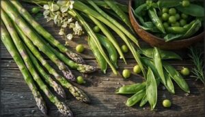 fresh spring vegetables (asparagus, peas, green beans)