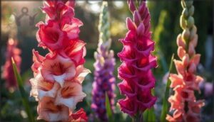 gladiolus: tall, frilly, colorful stems