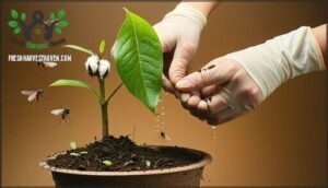 inspecting leaves, stems, and soil