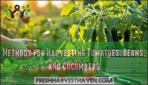 methods for harvesting tomatoes, beans, and cucumbers