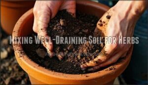 mixing well-draining soil for herbs