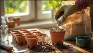preparing and filling containers with potting mix preparing and filling containers with potting mix