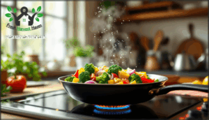 prepping and sautéing vegetables