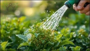remove aphids with water and hand-picking