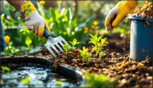 remove debris from beds and water features