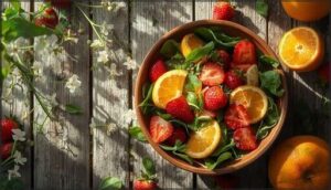 seasonal fruits and berries (strawberries, citrus)