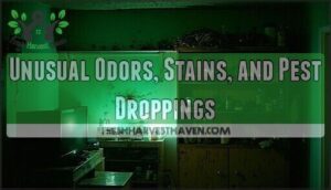 unusual odors, stains, and pest droppings