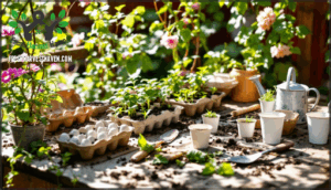 using egg cartons and yogurt cups