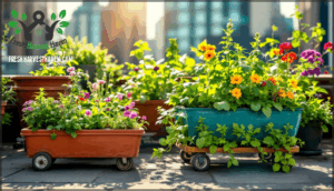 using self-watering and mobile pots