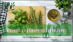 washing and chopping fresh herbs