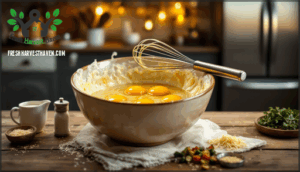 whisking eggs and combining ingredients