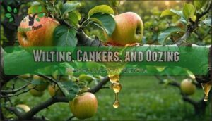 wilting, cankers, and oozing