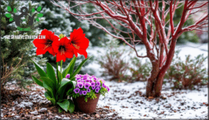 winter-blooming flowers and evergreens
