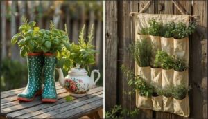 creative diy planter ideas (boots, teapots, pocket organizers)