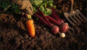 harvesting root vegetables (carrots, beets, radishes) harvesting root vegetables (carrots, beets, radishes)