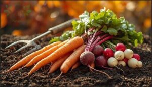 harvesting root vegetables (carrots, beets, radishes) harvesting root vegetables (carrots, beets, radishes)