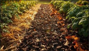 mulching with straw, wood chips, and leaves