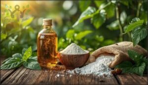 neem oil, diatomaceous earth, and garden lime