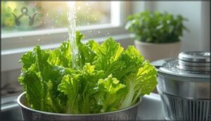 prepping and washing lettuce leaves prepping and washing lettuce leaves