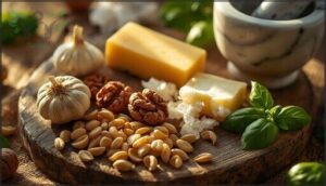 selecting garlic, nuts, and cheese selecting garlic, nuts, and cheese