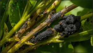 spotting honeydew and sooty mold