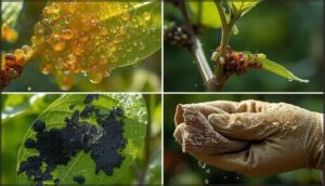 sticky honeydew and sooty mold