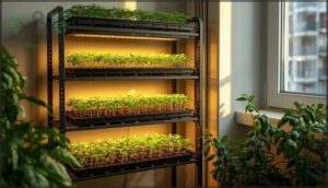 using vertical racks and stackable trays