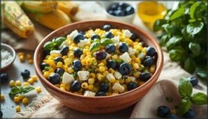 white balsamic blueberry, corn and feta salad
