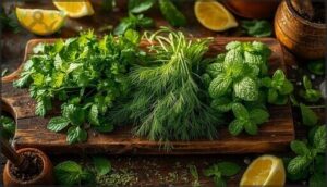 cilantro, dill, and mint cilantro, dill, and mint