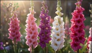 gladiolus: tall, frilly, colorful stems gladiolus: tall, frilly, colorful stems