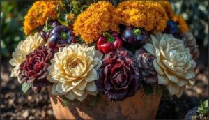 mixing mums, ornamental peppers, and cabbages mixing mums, ornamental peppers, and cabbages