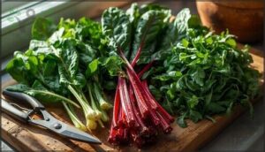 nutritious greens: spinach, swiss chard, and arugula