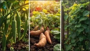okra, sweet potatoes, and malabar spinach okra, sweet potatoes, and malabar spinach