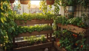 using tiered and hanging planters using tiered and hanging planters